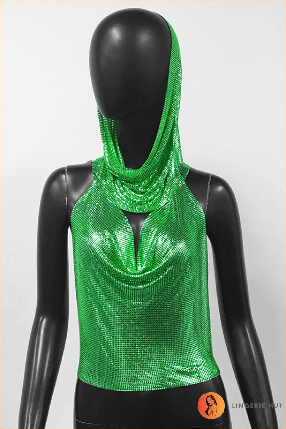 Metallic Chainmail Crop Top & Headscarf Set - Worth a Second Look - one Size / Green - Casual • Clothing • Clubwear