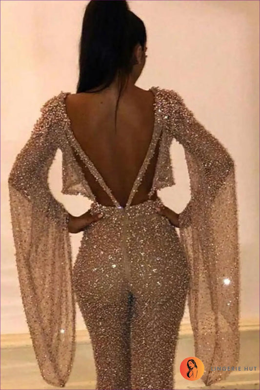 Sequin co Ord Set with Cape Sleeves - Statement Glamour - s / Pink - Bodysuit - Lingerie Hut - Clubwear • Crop