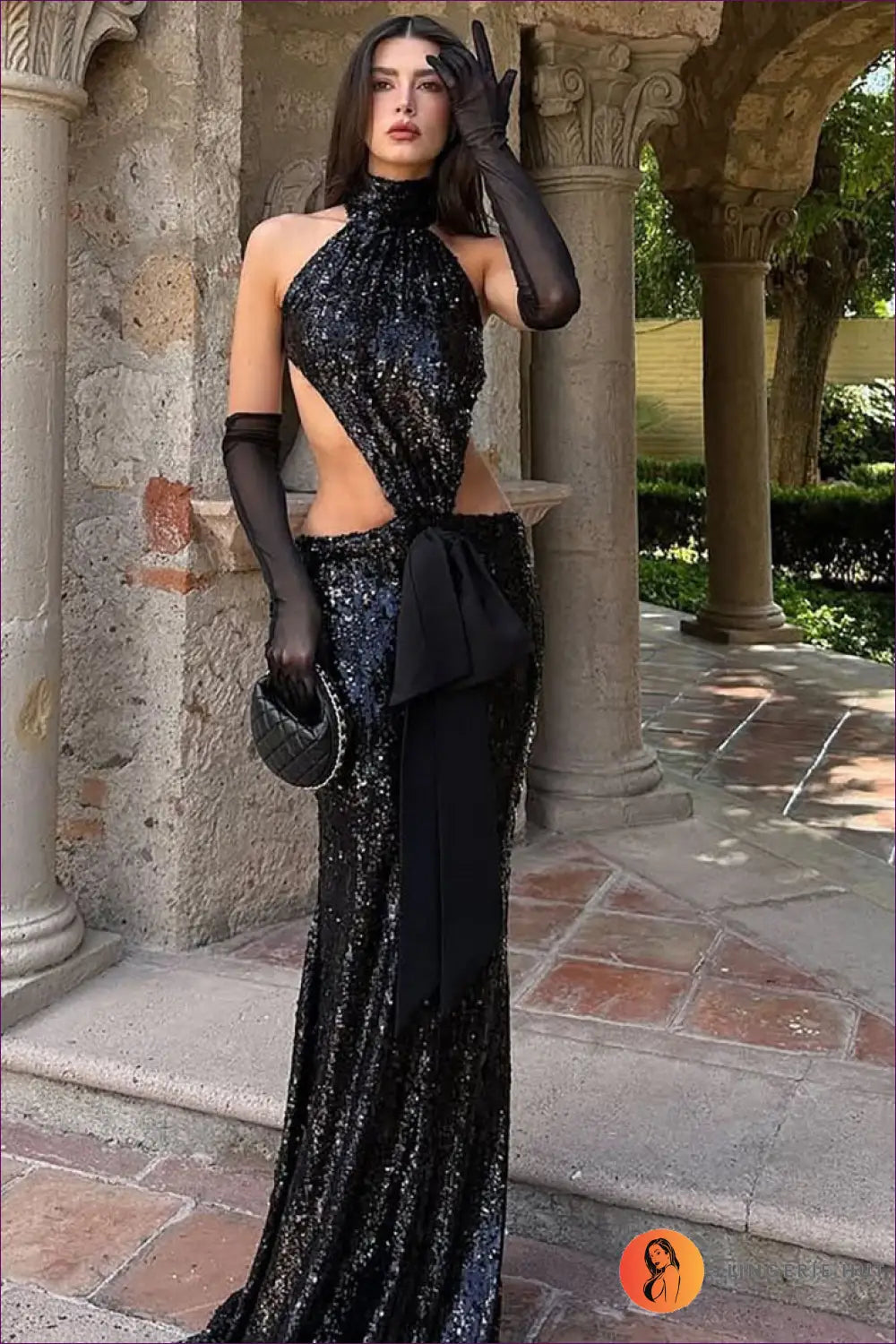 Sequin Cutout Halter Maxi Dress - Luxe Evening Celebrations - Dresses - Clothing • Glamour • Night out - Lingerie Hut