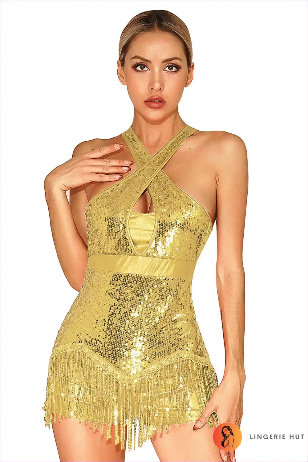 Sequin Fringe Dance Bodysuit - the one They’ll Ask About - Gold / s - Lingerie Hut - Activewear • Backless • Clubwear