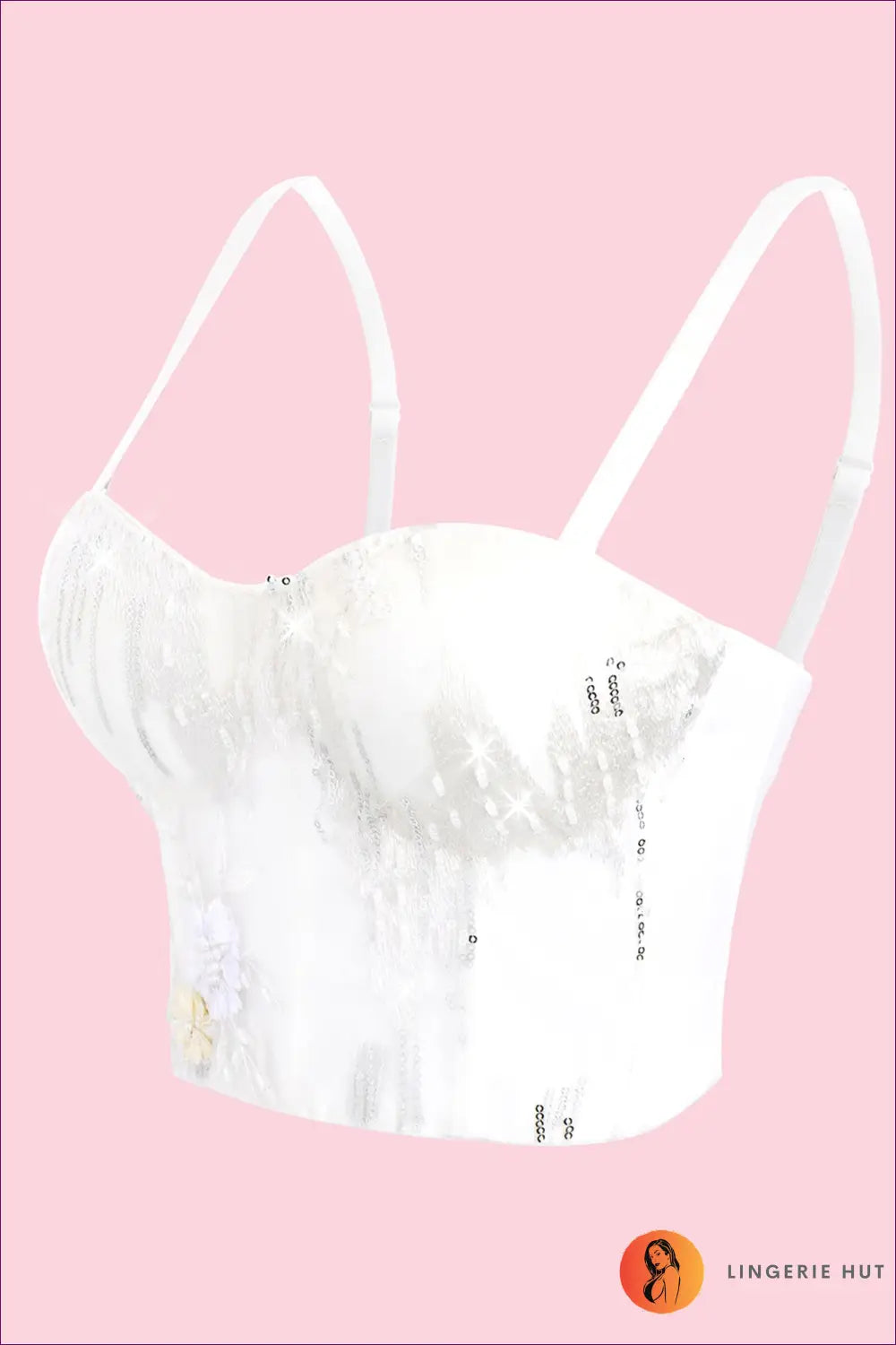 Sequin Lace Corset Top with Adjustable Straps - Bridal Romance - Lingerie Hut - All Season • Boudoir • Crop