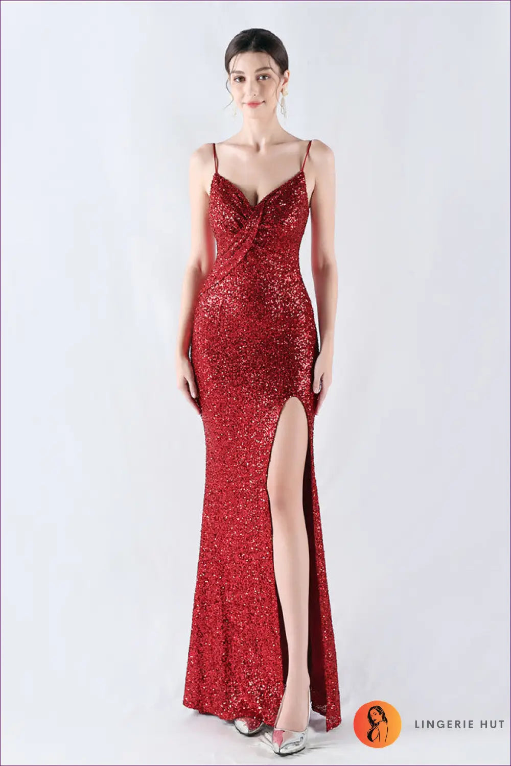 Sequin Maxi Dress with Slit - Understated Glamour - s / Burgundy - Dresses - Lingerie Hut - All Season • Cutout • Date