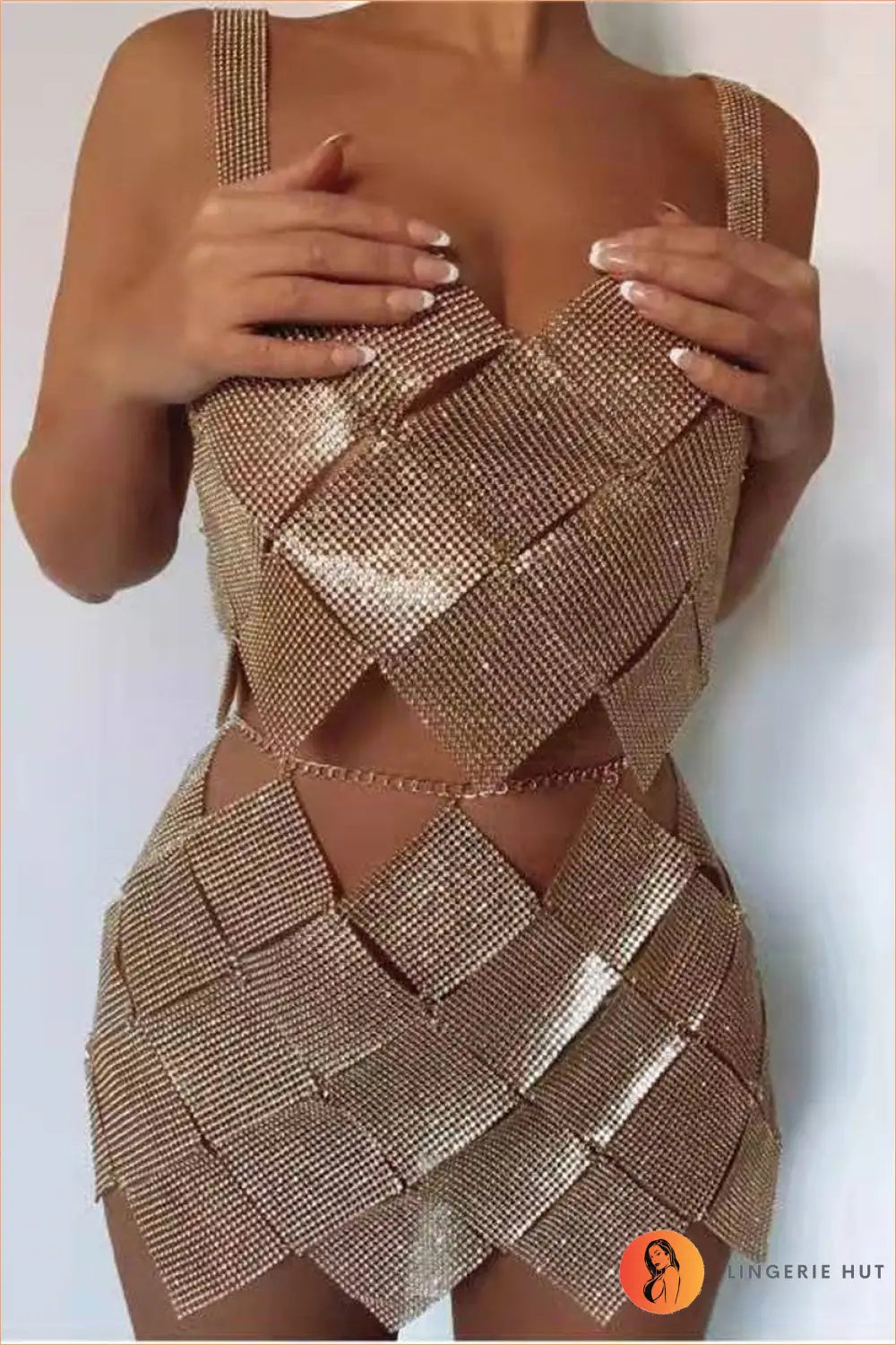Sequin co Ord Set - the one They’ll Ask About - Size / Brown - Clothing • Clubwear • Crop • Top - Lingerie Hut
