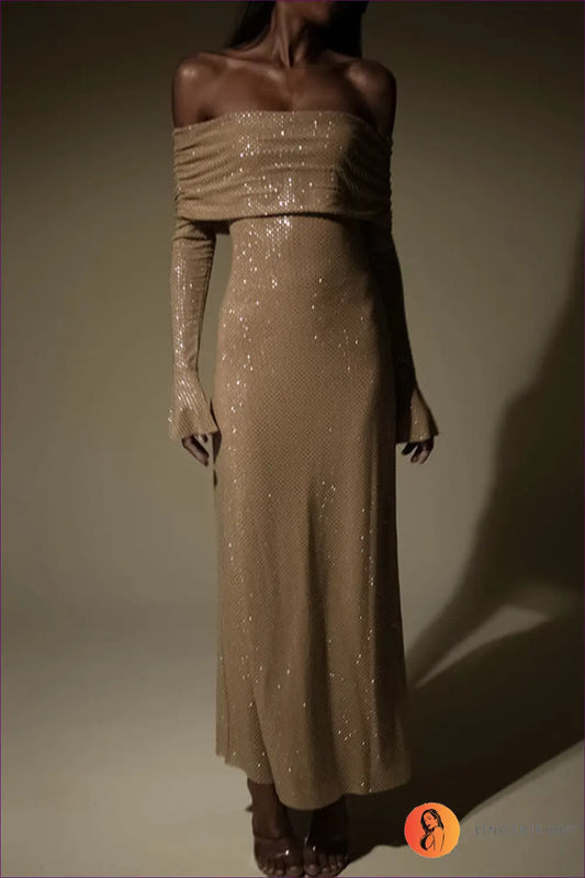 Sequin Off-shoulder Midi Dress - Hollywood Glamour Nights - Dresses - Lingerie Hut - All Season • Bodycon • Date Night