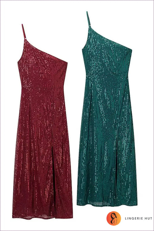 Sequin one Shoulder Maxi Dress with Thigh Split - Party Chic - Dresses - Lingerie Hut - All Season • Clubwear • Evening