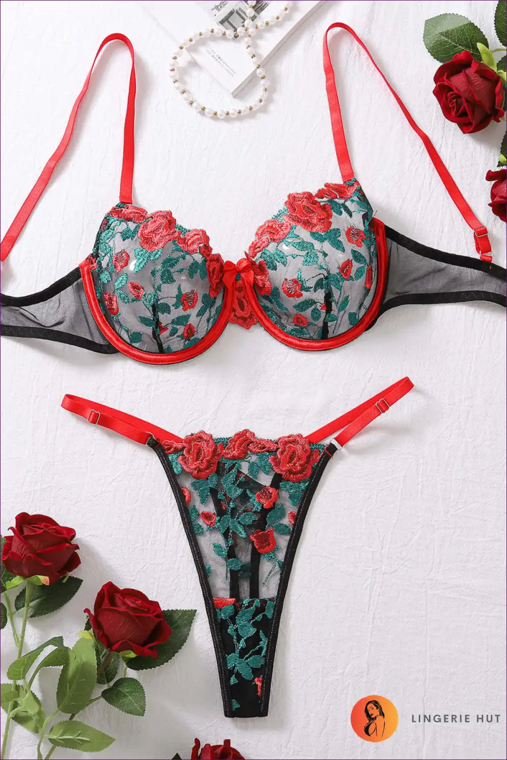 Sexy Floral Embroidered Lingerie Set – See-through Elegance
