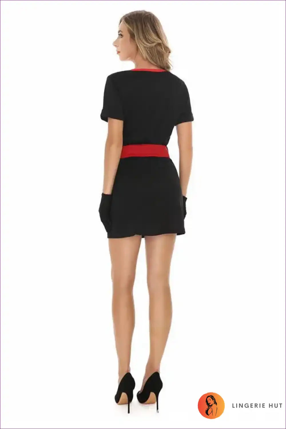 Sexy Nurse Costume with Red Trim and Belt - Statement Roleplay for Boudoir, Clubwear, Costume, Evening Wear,