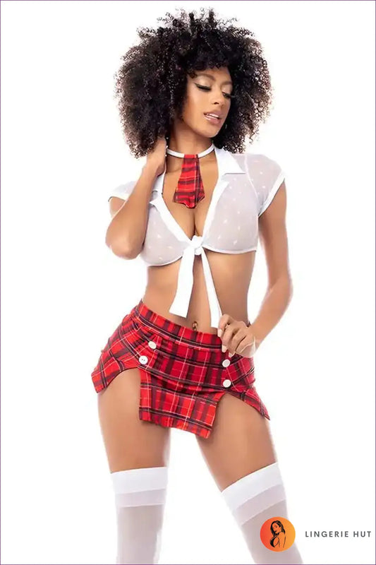 Sexy Schoolgirl Costume Set - Fantasy Roleplay Ready - 01 / one Size - Outfit - Mesh • Mini • Night in • Party