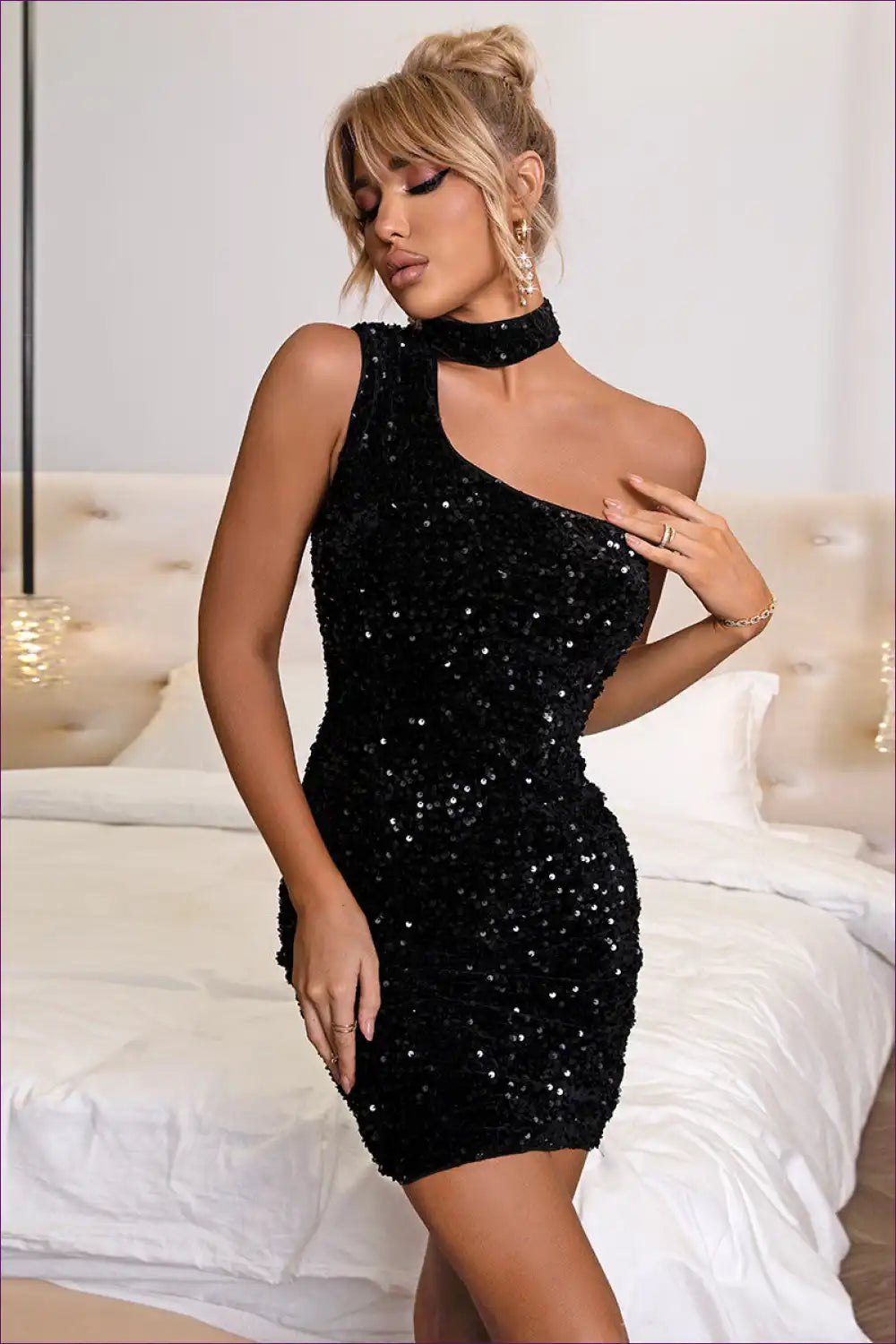 Unleash Your Allure With Asymmetric Sequin Design And Slim Fit! Sparkle This Summer The One-shoulder Elegance