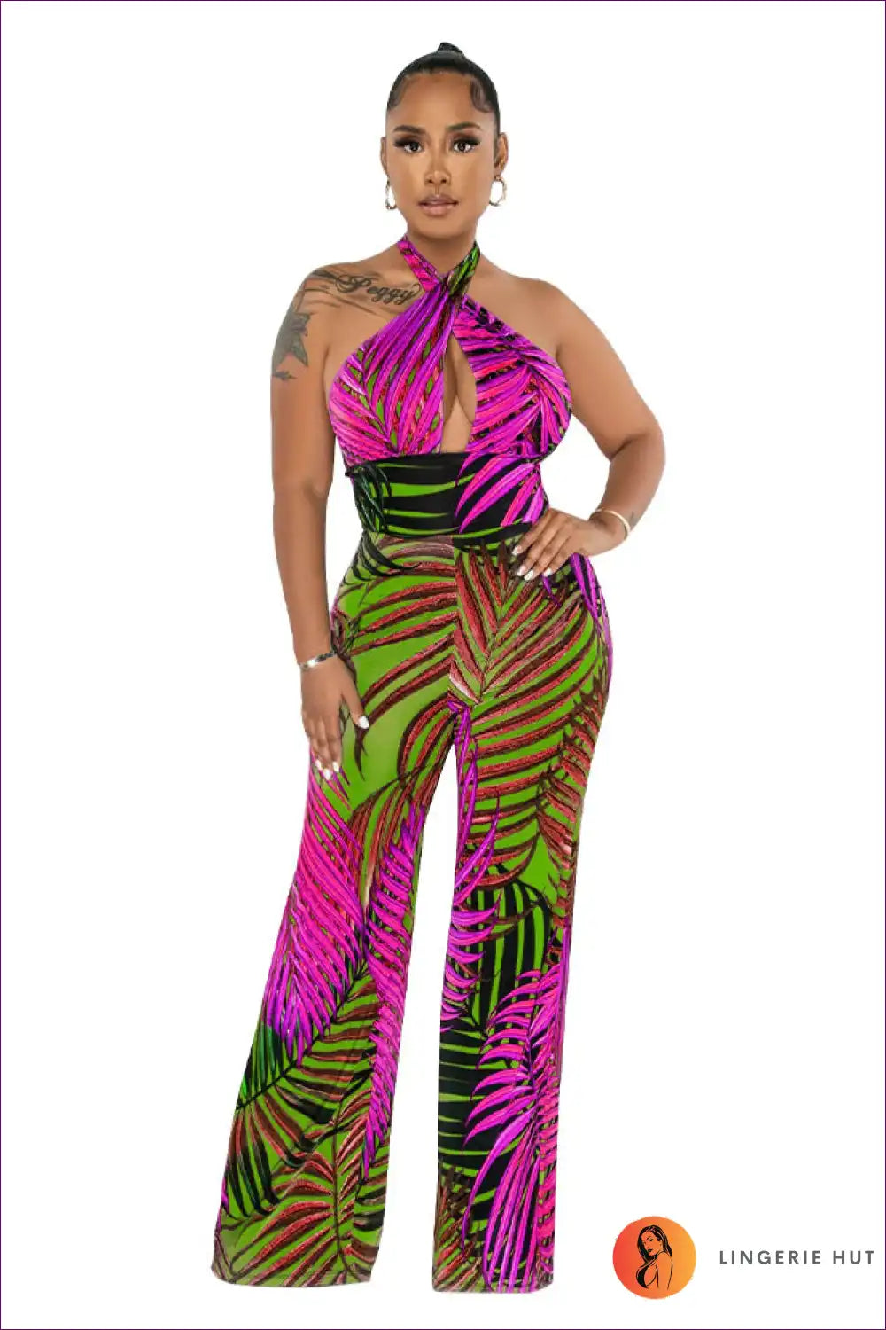 Sexy Tropical Halter Backless Jumpsuit - Ultimate Summer Vibes