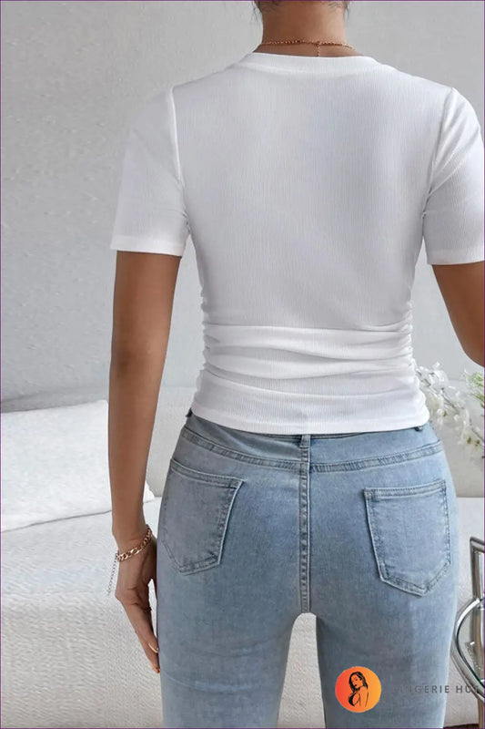 V-neck Slim Top with Asymmetric Hem - Effortless Elegance - Clothing - Lingerie Hut - Casual • Cutout • Evening Wear