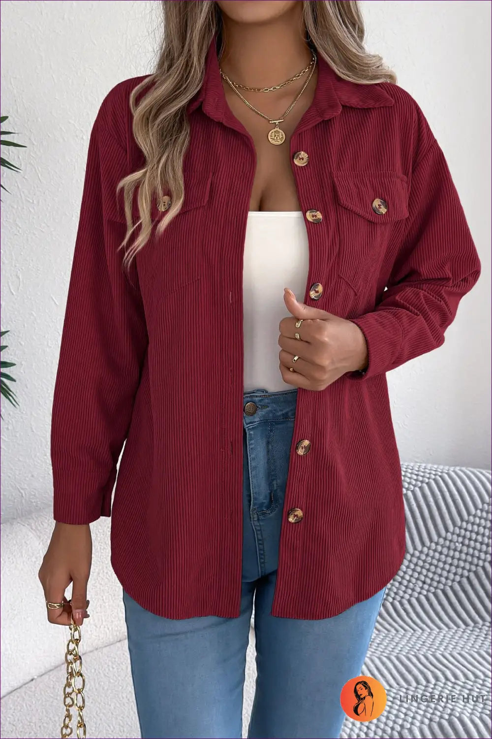 Corduroy Shacket Jacket - Effortless Everyday Layers - s / Burgundy - Jacket - Lingerie Hut - All Season • Autumn