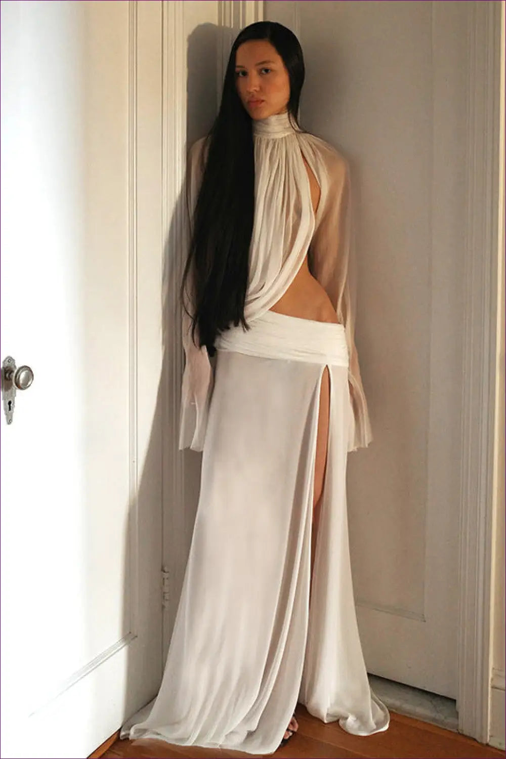 Sheer Cut-out Maxi Skirt Set with High Neck - Modern Goddess - Bodysuit - Lingerie Hut - Backless • Boudoir • co Ord