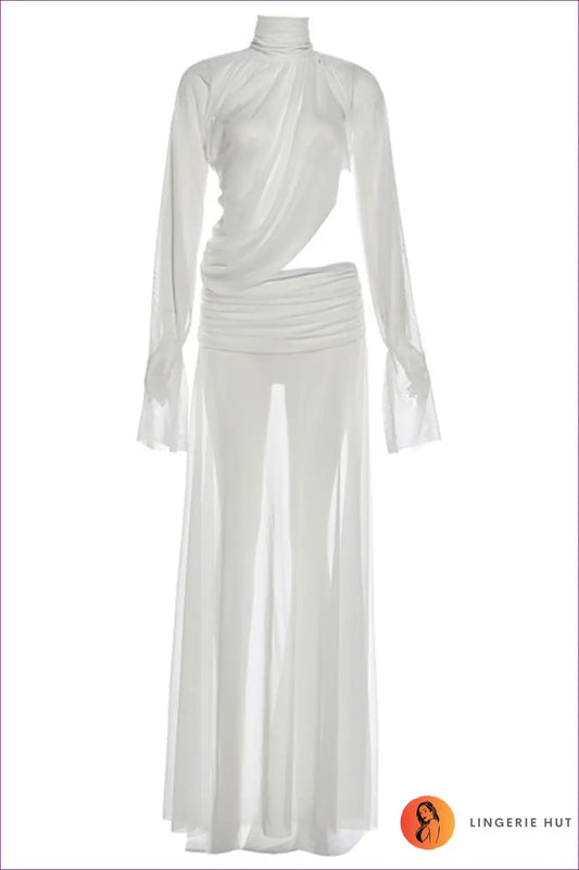 Sheer Cut-out Maxi Skirt Set with High Neck - Modern Goddess - s / White - Bodysuit - Lingerie Hut - Backless • Boudoir