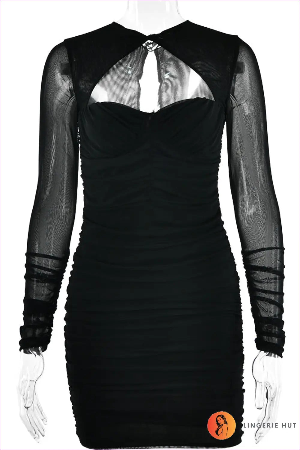 Sheer Cutout Bodycon Mini Dress - Night out Confidence - l / Black - Dresses - Autumn • Clubwear • Lingerie Hut