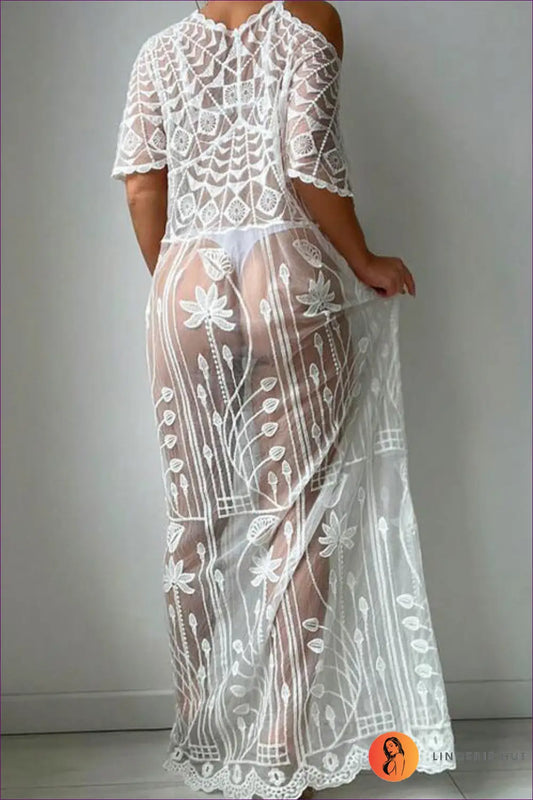 Sheer Lace Maxi Cover Up - Holiday Evenings Sorted - one Size / White - Dresses - Lingerie Hut - Beachwear • Cutout