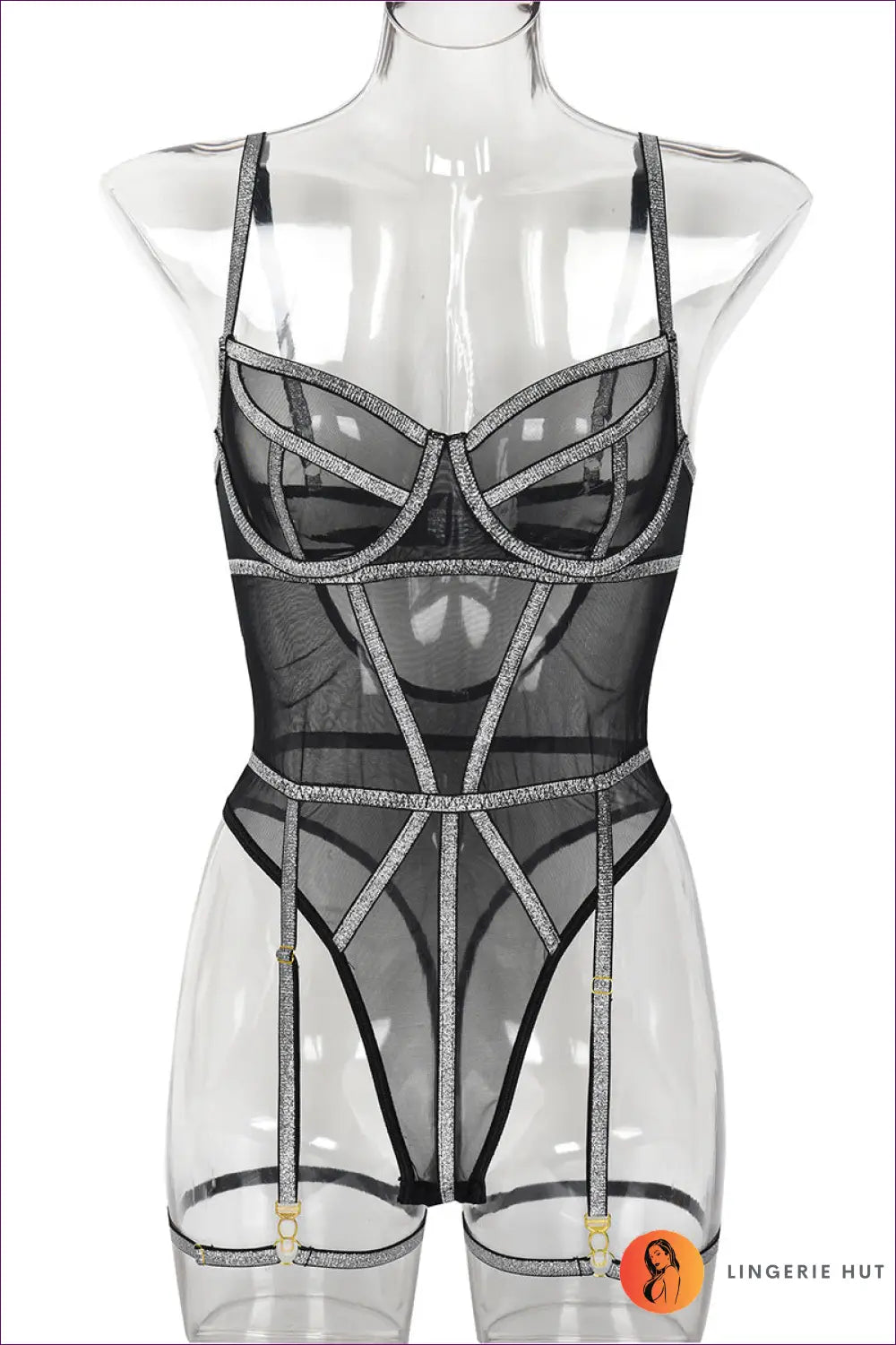 Sheer Mesh Bodysuit with Cutout Back - Bold but Wearable - s / Silver - Lingerie - Hut - All Season • Backless • Boudoir
