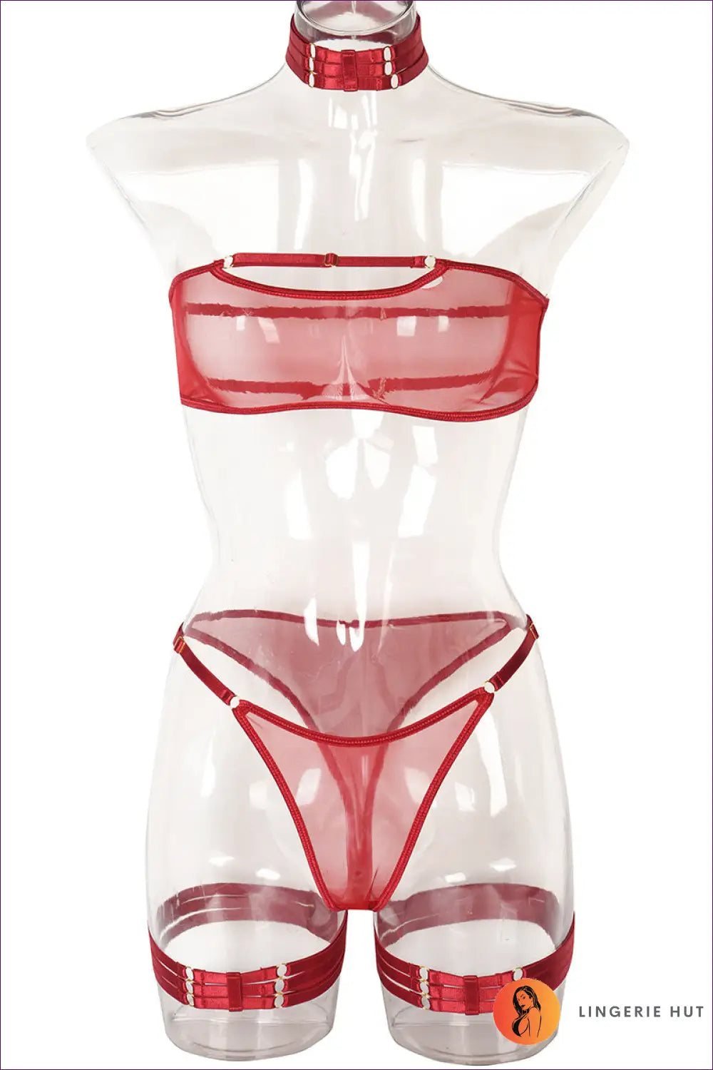 Sheer Mesh Bra Set with Garter - Bold but Wearable - s / Burgundy - Lingerie - Hut - All Season • Boudoir • Date Night