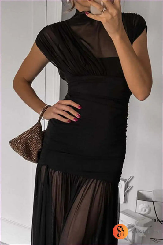 Sheer Panel Bodycon Dress with Ruched Detailing