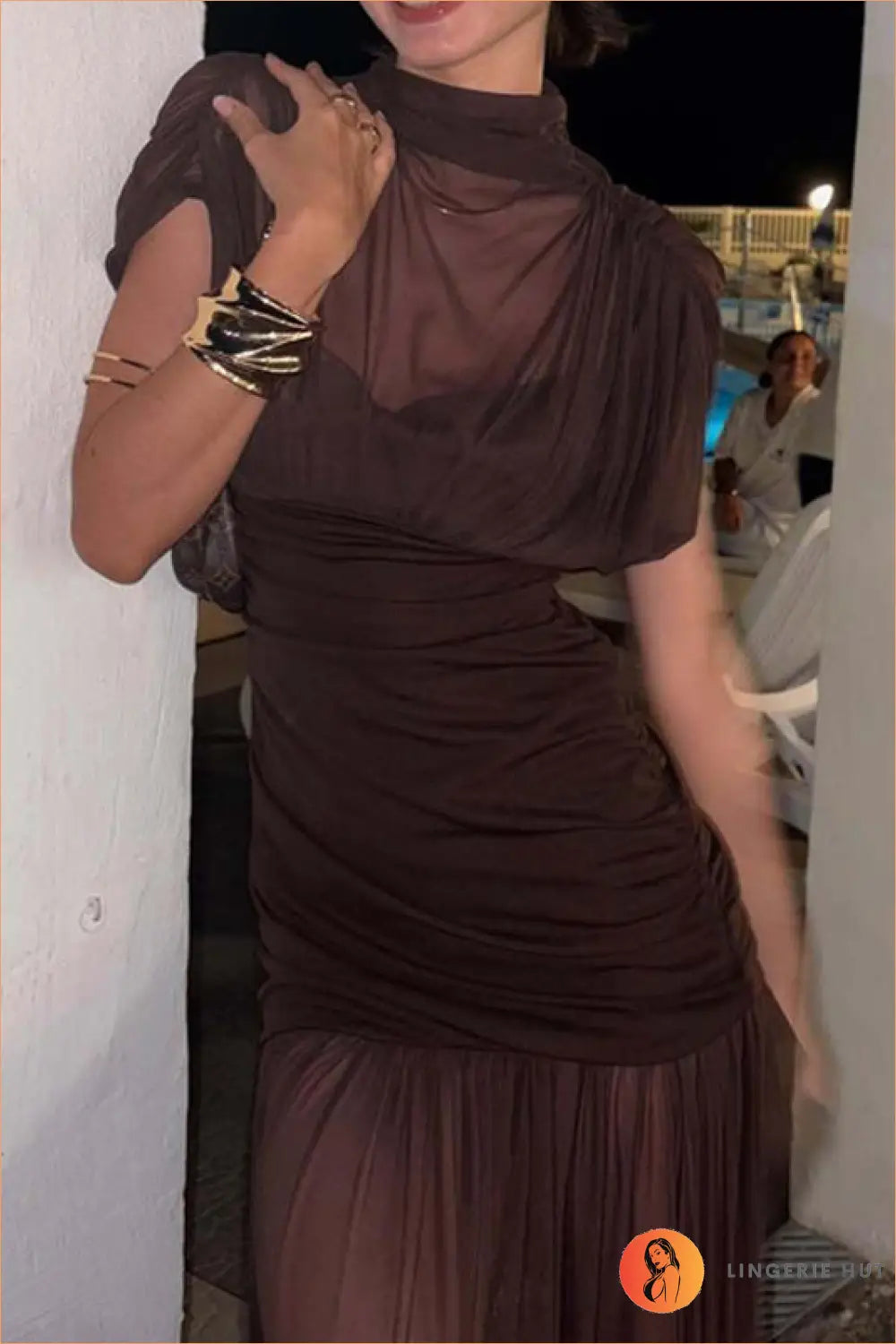 Sheer Panel Bodycon Maxi Dress - Understated Glamour - s / Coffee Brown - Dresses - Clothing • Date Night • Lingerie Hut