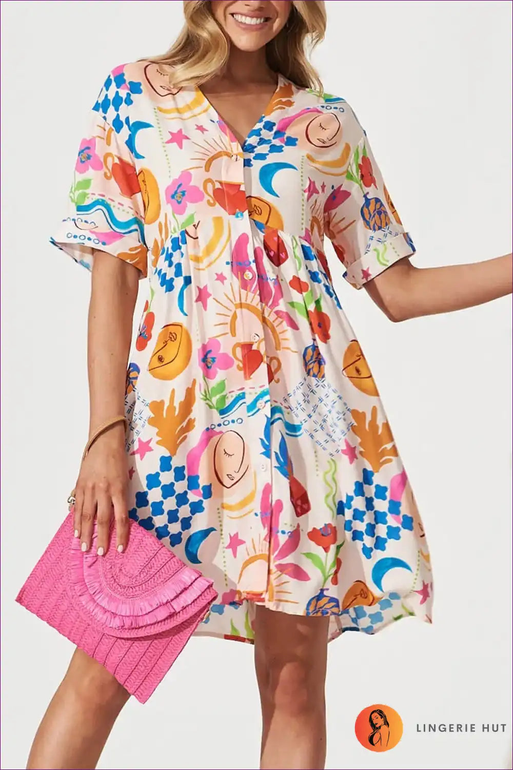 Shirt Dress with Abstract Print - Artistic Expression for A-line, All Season, Boho, Casual, Everyday