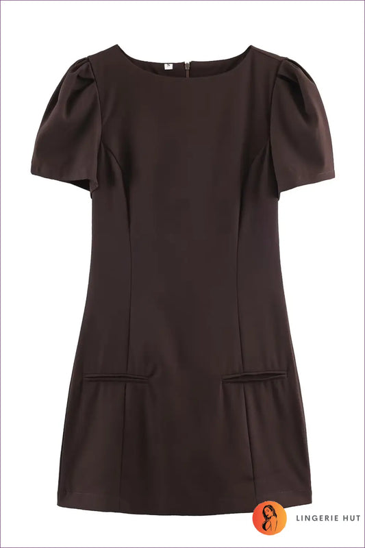 Mini Dress with Short Sleeves - Xs / Coffee - Shirt - Bodycon • Clothing • Evening Wear • Everyday - Lingerie Hut