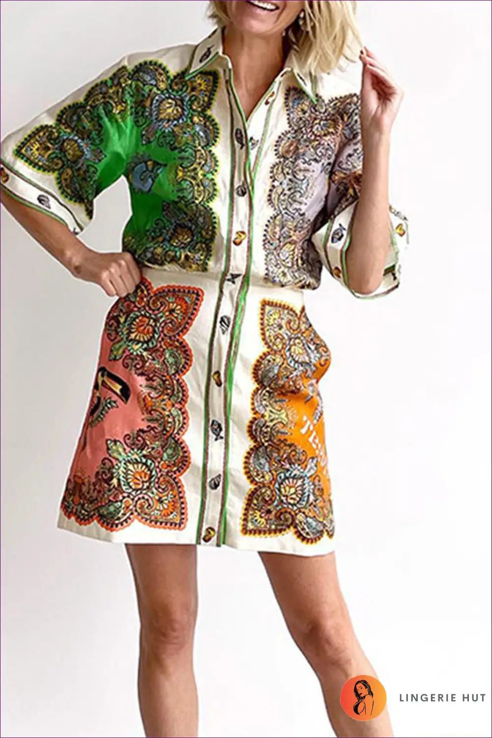 Paisley Shirt Dress Midi Length - Effortless Everyday Style - Lingerie Hut - A-line • All Season • Boho • Casual