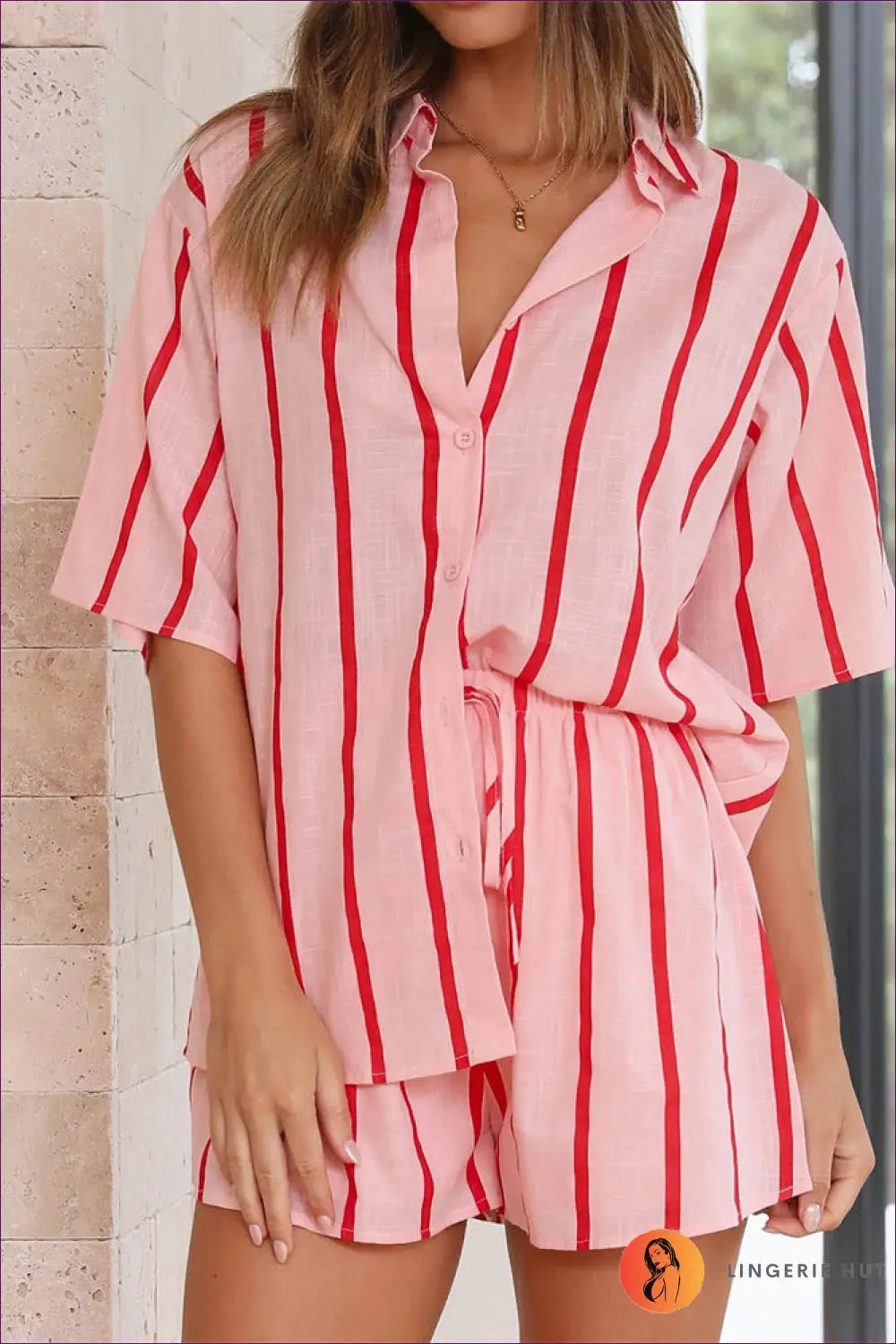 Shirt Set with Matching Shorts - Holiday Morning Ritual - s / Red - co Ord - Lingerie Hut - Casual • Cotton • Everyday