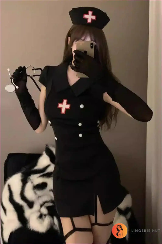 Short Sleeve Nurse Uniform Costume with Polo Collar - Classic Cosplay for All Season, Boudoir, Clubwear,