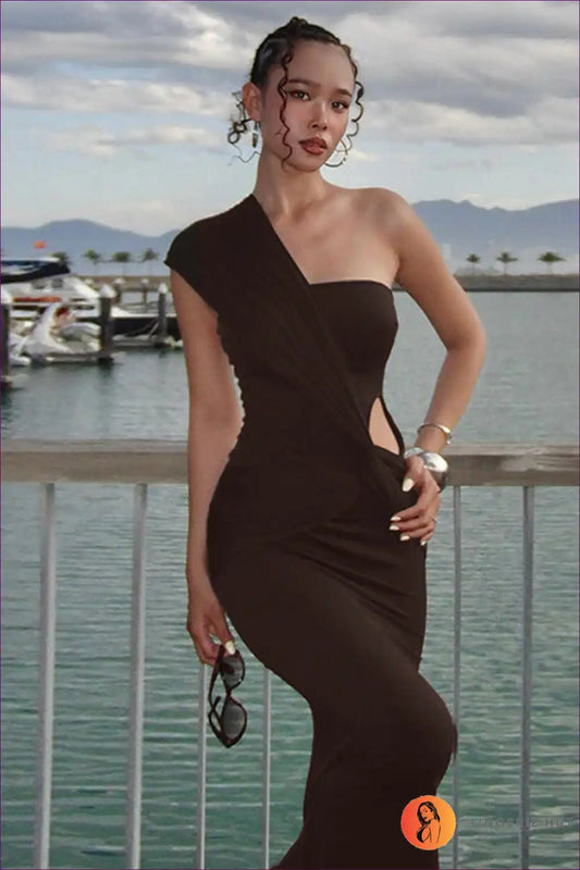 One-shoulder Cut-out Maxi Dress in Sleek Black