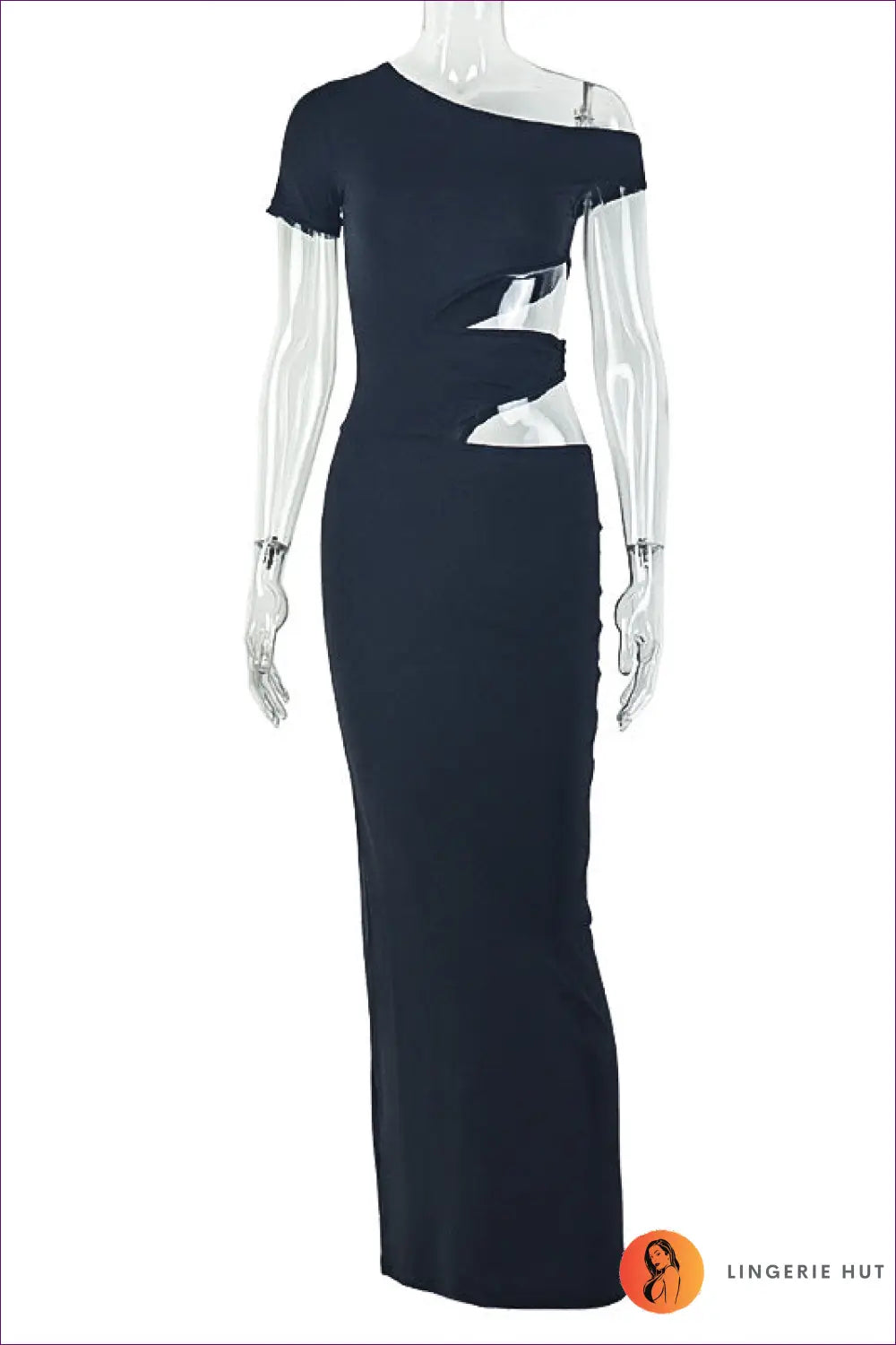One Shoulder Cutout Maxi Dress - Effortless Evening Glamour - s / Black - Dresses - Clothing • Lingerie Hut