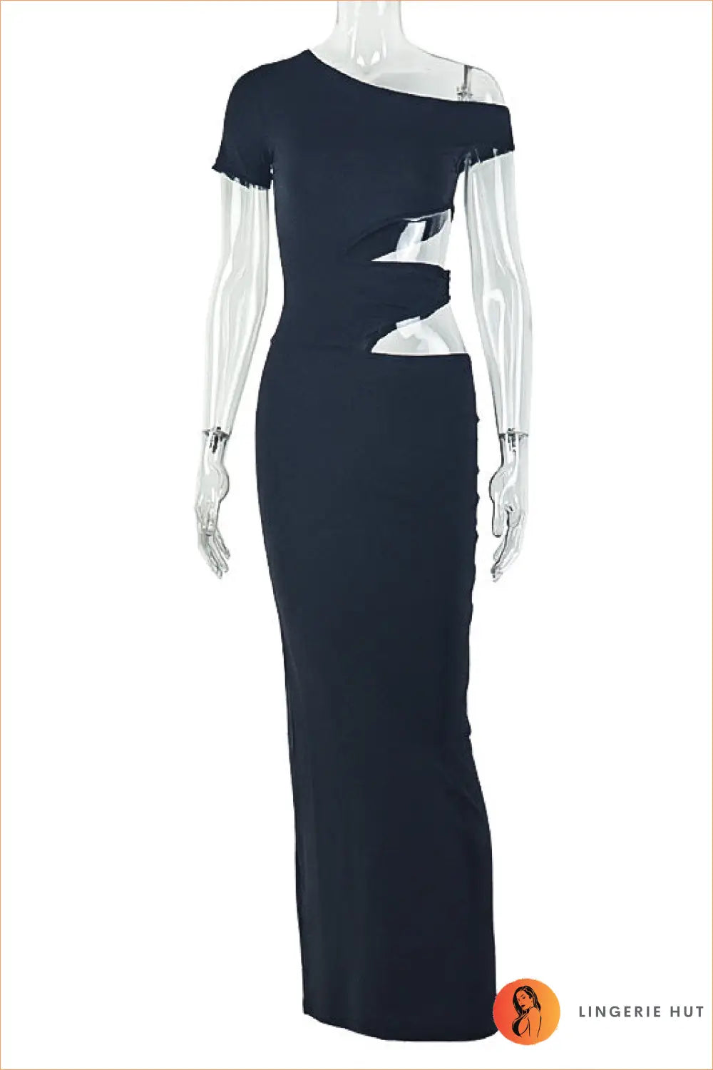One Shoulder Cutout Maxi Dress - Effortless Evening Glamour - s / Black - Dresses - Clothing • Lingerie Hut