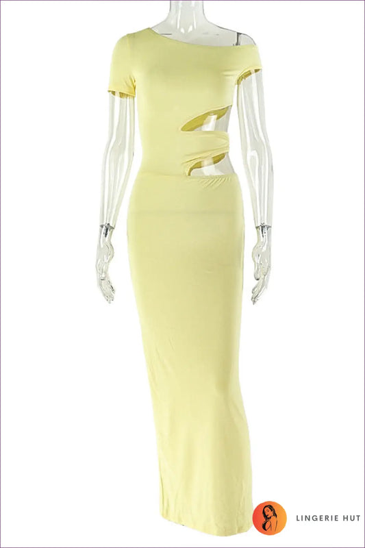 One Shoulder Cutout Maxi Dress - Effortless Evening Glamour - s / Yellow - Dresses - Clothing • Lingerie Hut