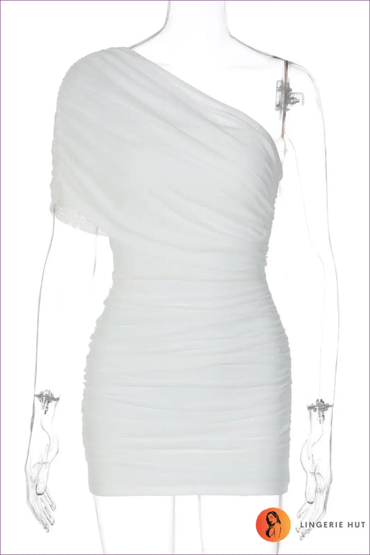 One-shoulder Ruched Mini Dress - Effortless Elegance - s / White - Dresses - Lingerie Hut - Bodycon • Cutout • Date