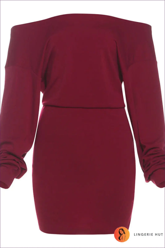 Off Shoulder Knit Mini Dress - Understated Romantic Glamour - s / Burgundy - Dresses - Lingerie Hut - Autumn • Bodycon