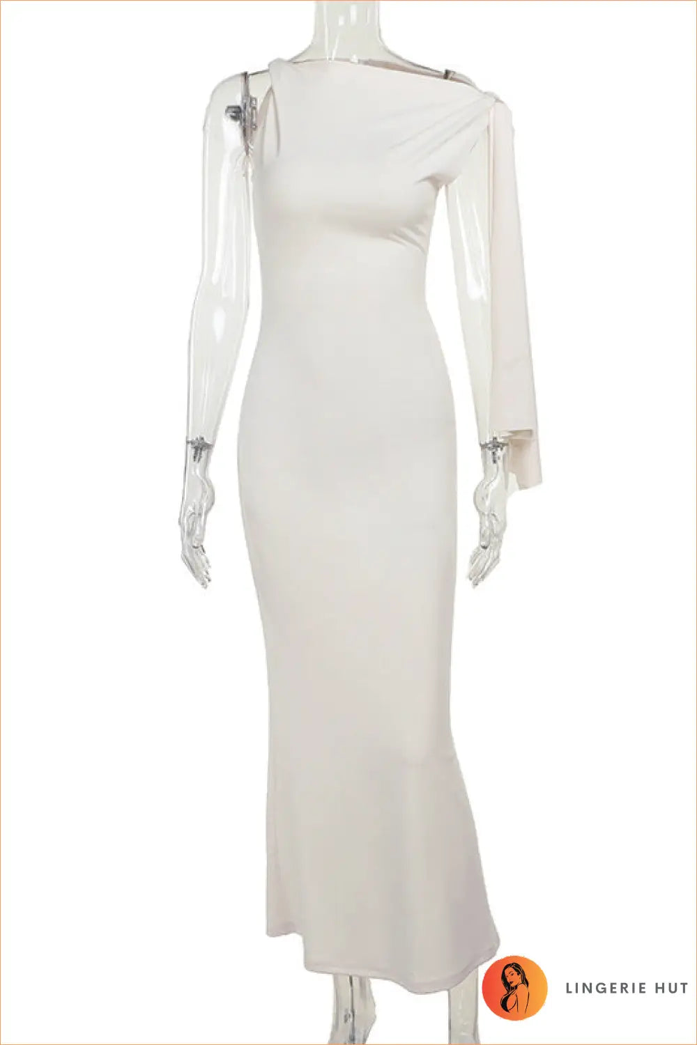 One Shoulder Lace-up Maxi Dress - Asymmetric Bodycon - s / Light Apricot - Clubwear • just in • Lace - Freya