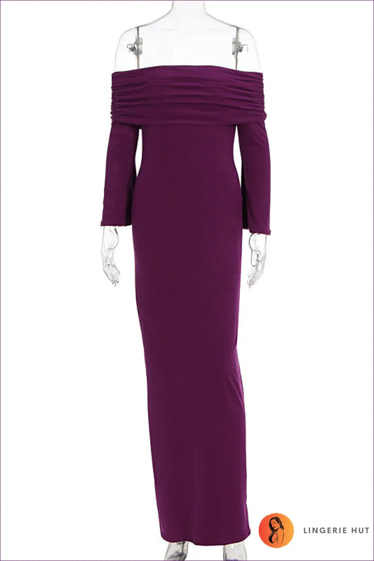 Off Shoulder Maxi Dress with Pleated Bodice - Modern Muse Evenings - s / Purple - Dresses - Clothing • Glamour