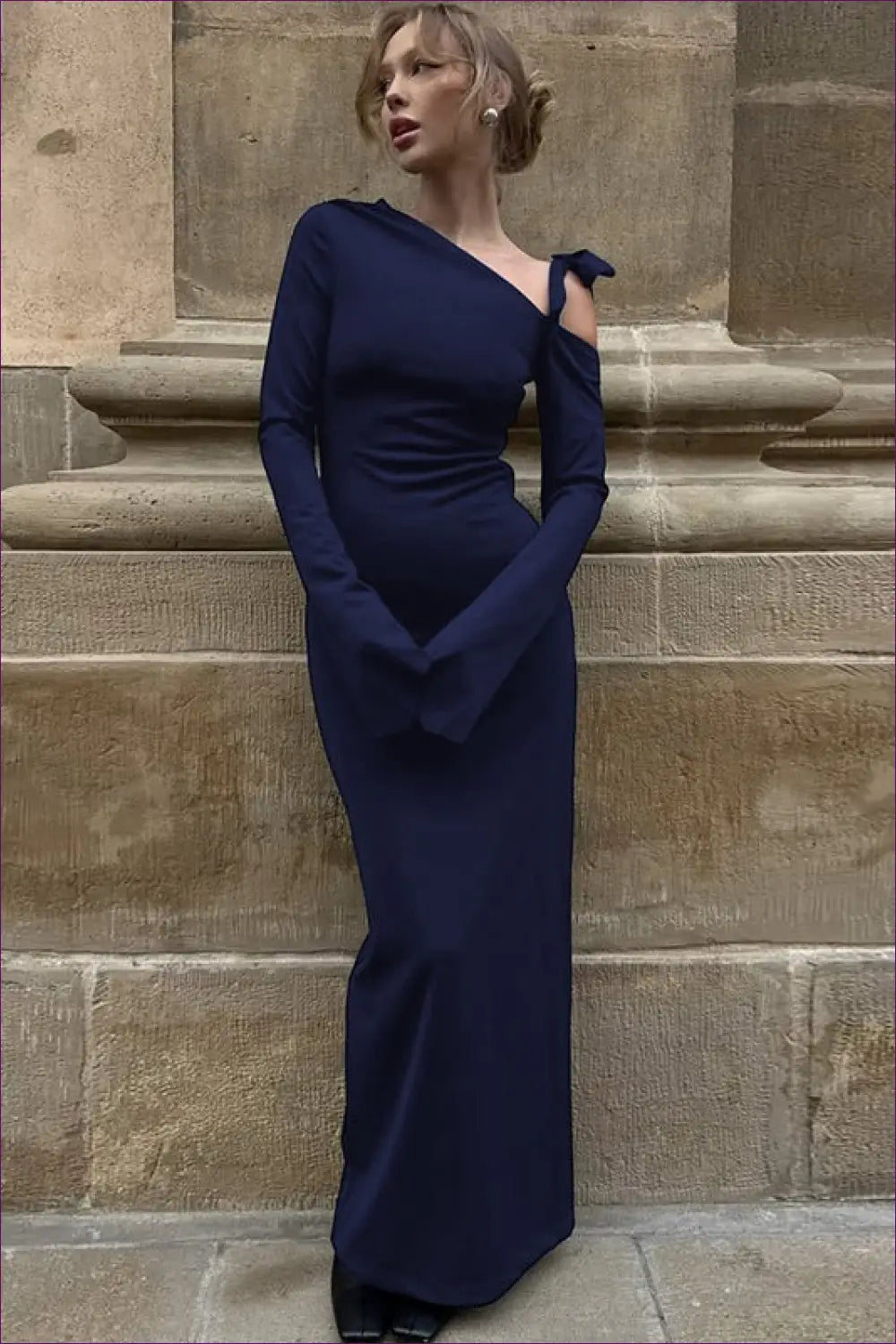 Asymmetric Long Sleeve Maxi Dress - Effortless Drama - Dresses - Autumn • Bodycon • Clothing • Everyday - Lingerie Hut