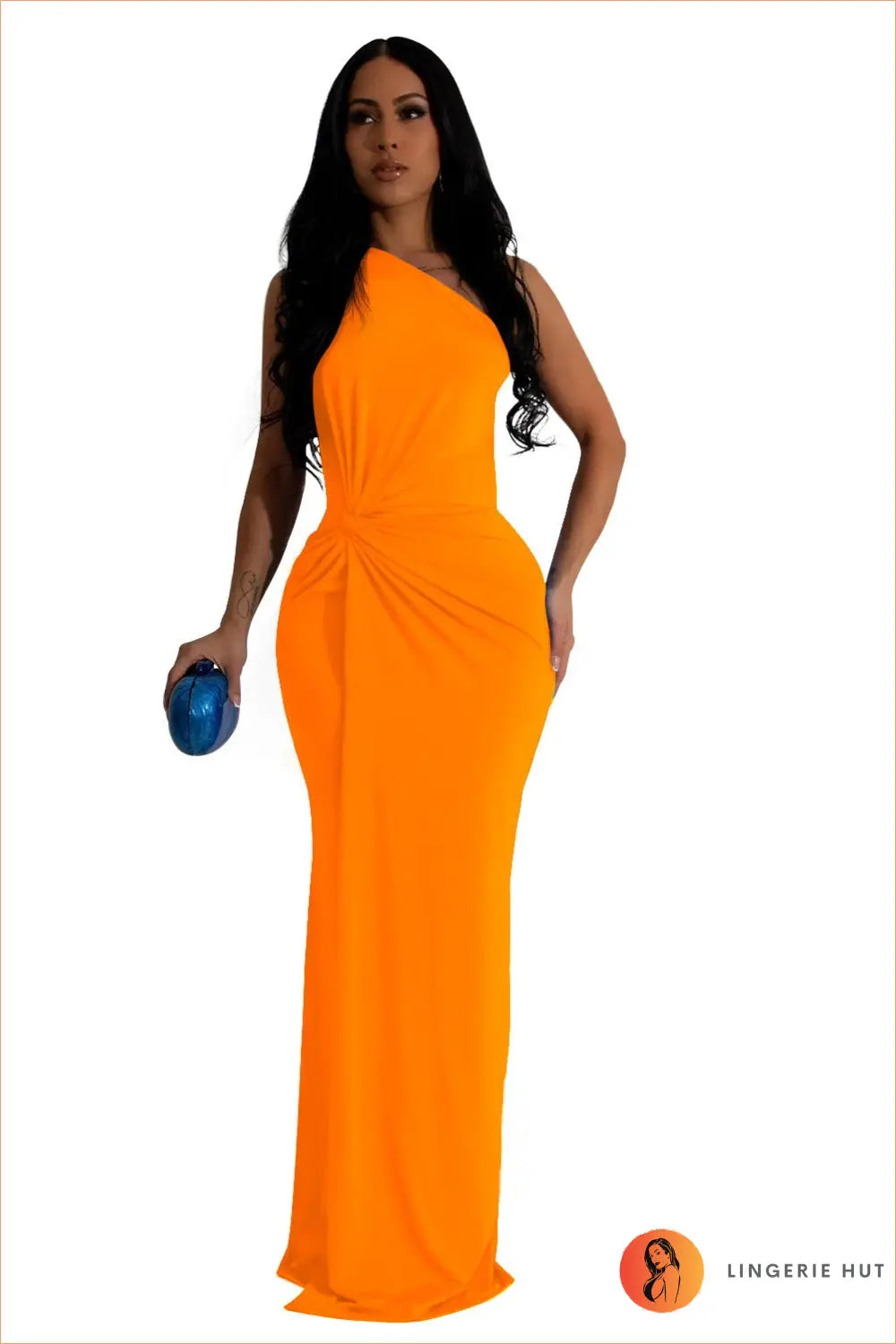 One Shoulder Maxi Evening Dress - Understated Glamour - s / Orange - Dresses - Clothing • Elegant • Lingerie Hut