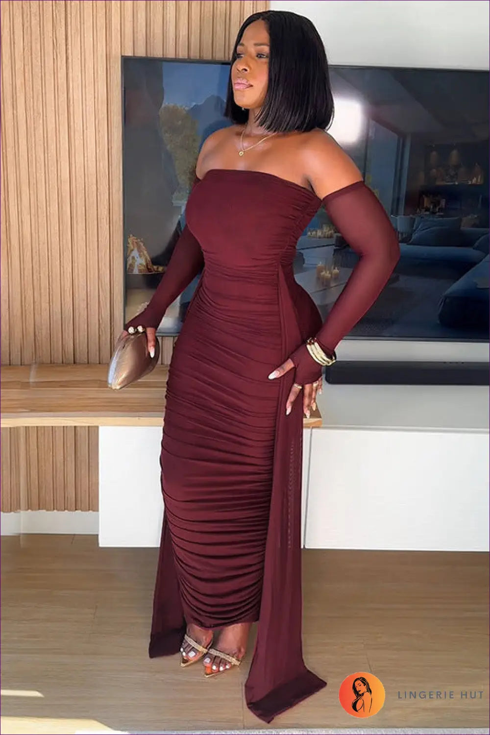 Off Shoulder Mesh Maxi Dress - Understated Glamour - Dresses - Clothing • Lingerie Hut