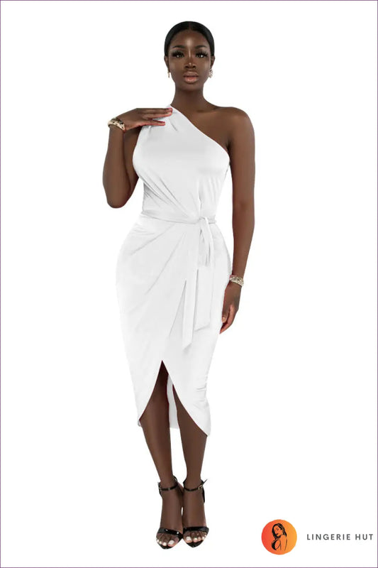 One Shoulder Midi Dress - Effortless Elegance - s / White - Dresses - Asymmetric • Bodycon • Date Night • Evening Wear