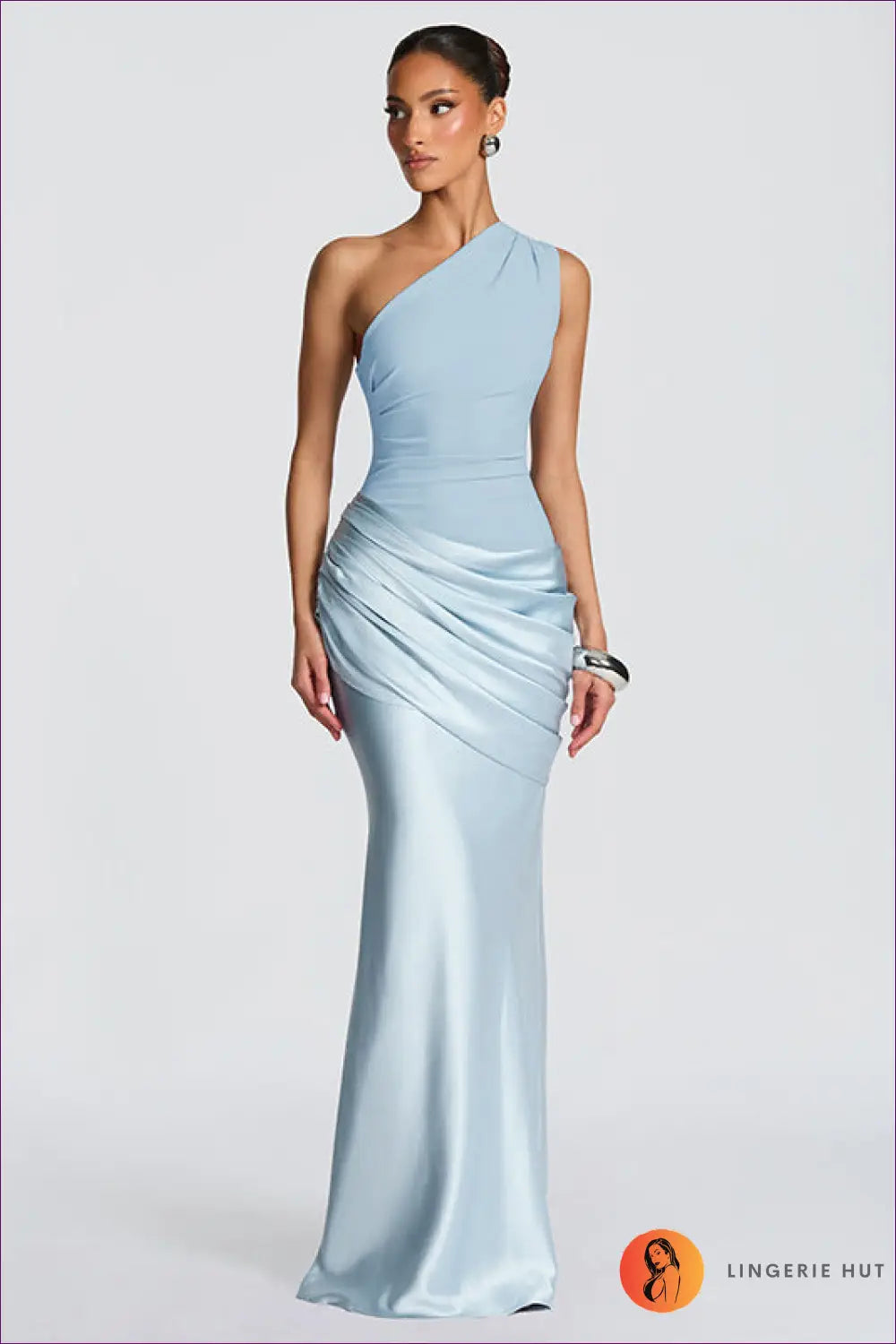 One Shoulder Pleated Maxi Dress - Modern Evening Glamour - s / Blue - Dresses - Bodycon • Clothing • Lingerie Hut