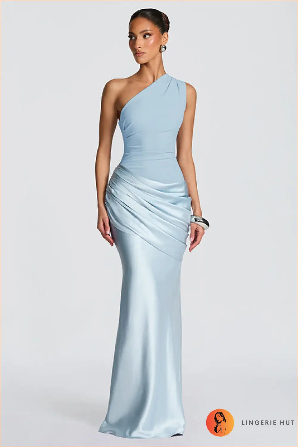 One Shoulder Pleated Maxi Dress - Modern Evening Glamour - s / Blue - Dresses - Bodycon • Clothing • Lingerie Hut