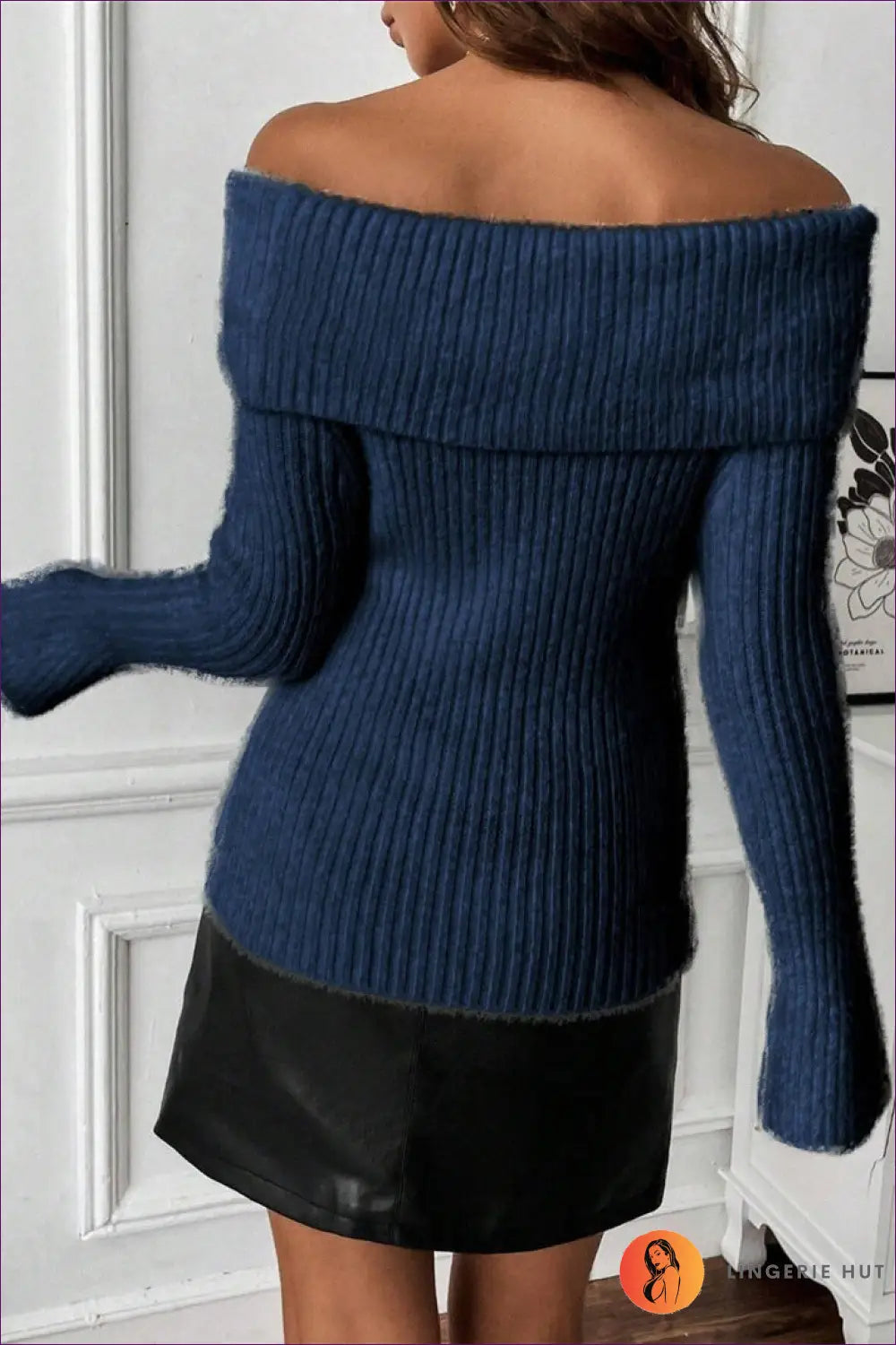 Off Shoulder Ribbed Knit Sweater - Effortless Elegance - s / Purplish Blue - Lingerie Hut - All Season • Autumn