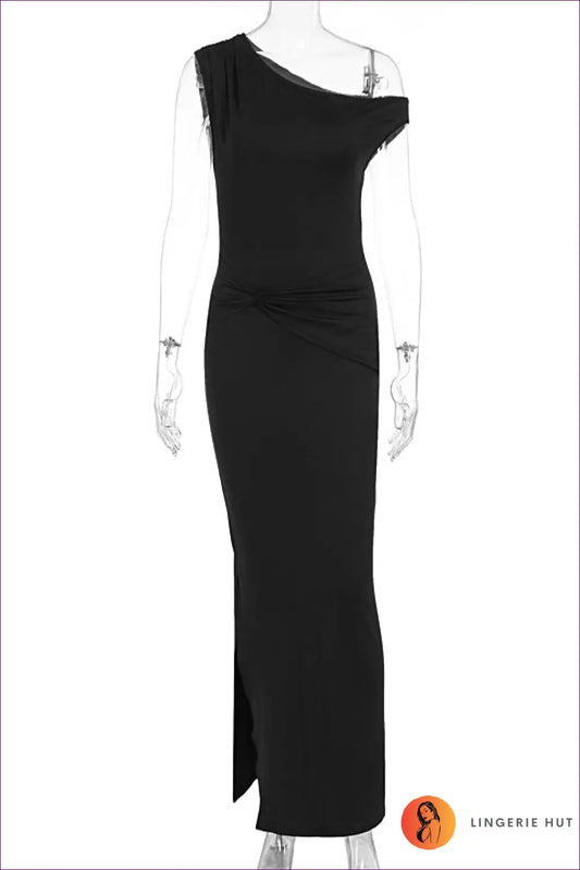 One Shoulder Ruched Maxi Dress - Understated Glamour - Xs / Black - Dresses - Bodycon • Clothing • Lingerie Hut