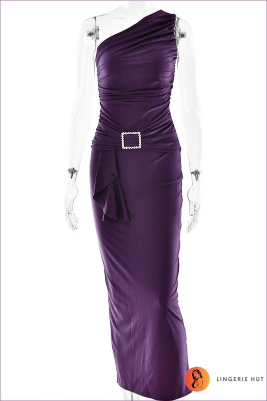 One-shoulder Ruched Maxi Dress - Understated Glamour - s / Purple - Dresses - Clothing • Night out - Lingerie Hut