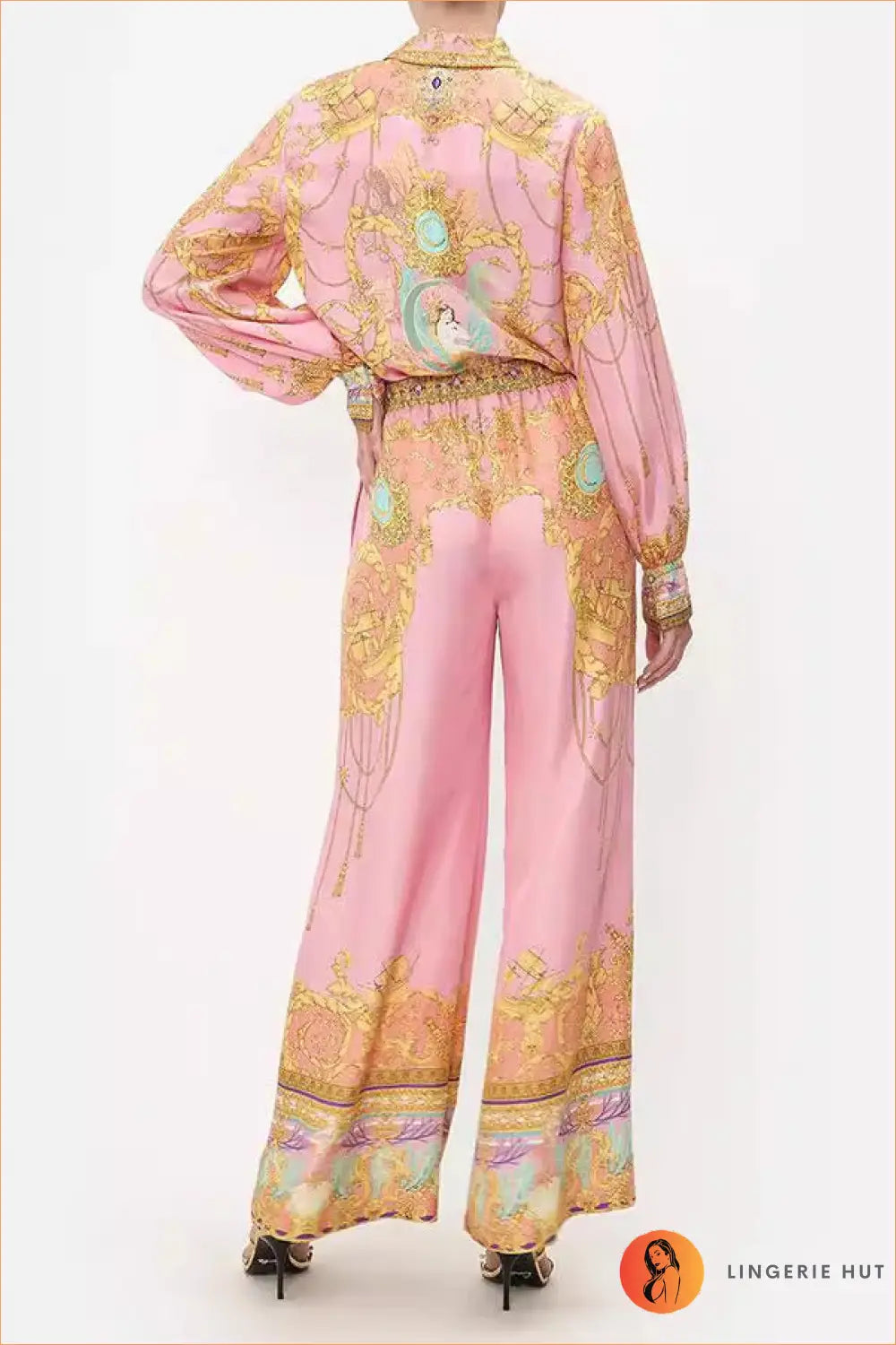 Silk Pyjama Set with Floral Print - Luxe Nights in - Boho • Everyday • Glamour • Loungewear - Lingerie Hut