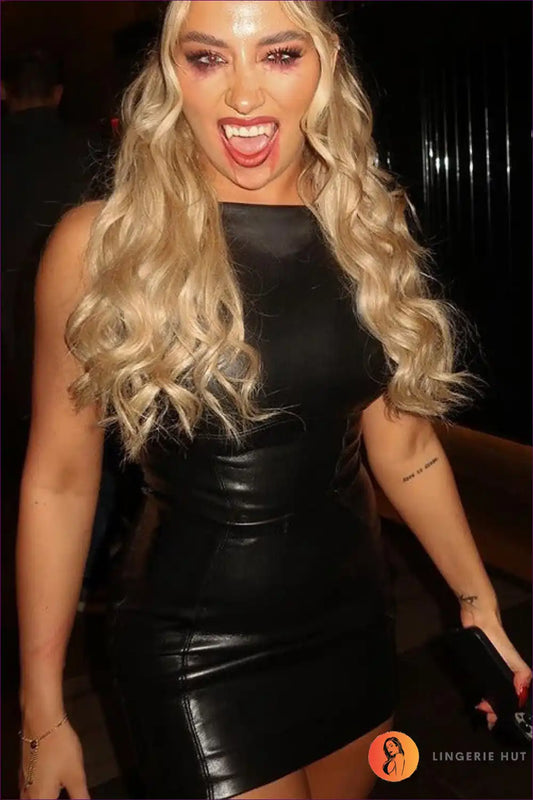 Sleek Faux Leather Bodycon Dress for Party Nights - Cool Girl Energy Bodycon, Clubwear, Leather, Night Out,