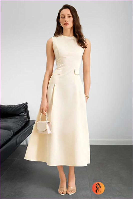 Sleeveless Maxi Dress with Pockets and A-line Hem - Quiet Luxury - Dresses - A-line Dress • Clothing • Everyday