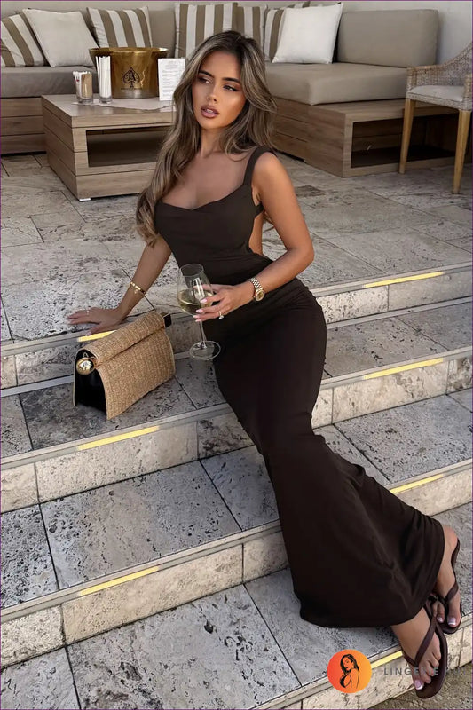 Spaghetti Strap Maxi Dress with Open Back for Summer Events Backless, Bodycon, Casual, Evening Wear,